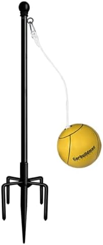 Garbuildman Tetherball Set with Ball & Rope for Outdoor Backyard, Adjustable Tether Ball Pole with Reinforced 5-Prong Base for Playground, Outside Ball Games Sports for Kids & Adults, Black