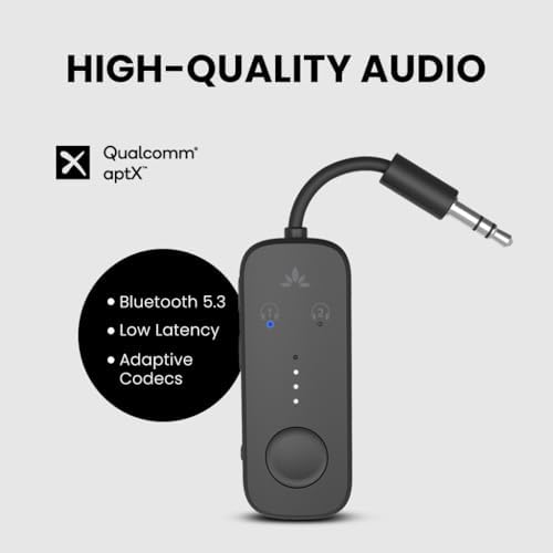 Avantree Relay - Premium Airplane Bluetooth 5.3 Adapter, Supports 2 AirPods or Headphones with aptX Adaptive & Low Latency, 3.5mm AUX Jack Wireless Audio Transmitter for Planes, Airline, Travel, TV - Image 3