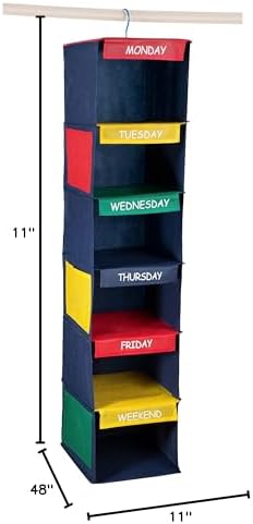 Handy Laundry Daily Activity Kids Closet Organizer, 11" X 11" X 48", Prepare & Organize a Week's Worth of Your Children's Clothing, Shoes and After School Activities, Hangs Directly on The Closet Rod - Image 7