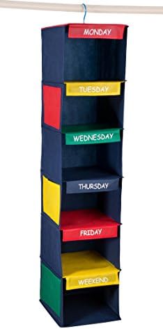 Handy Laundry Daily Activity Kids Closet Organizer, 11" X 11" X 48", Prepare & Organize a Week's Worth of Your Children's Clothing, Shoes and After School Activities, Hangs Directly on The Closet Rod