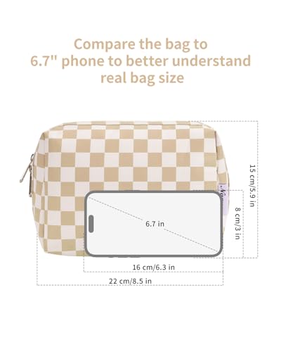 Narwey Large Checkered Makeup Bag Zipper Pouch Travel Cosmetic Bag Organizer for Women (Large, Light Checkerboard) - Image 5