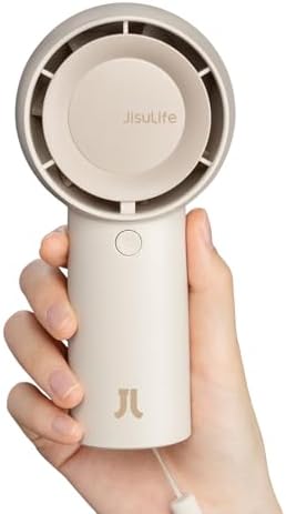 JISULIFE Handheld Portable Turbo Fan [16H Max Cooling Time], 4000mAh USB Rechargeable Personal Battery Operated Mini Small Pocket Fan with 5 Speeds for Travel/Outdoor/Home/Office - Brown