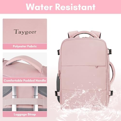 Taygeer Travel Backpack for Women, Carry On Backpack with USB Charging Port & Shoe Pouch, TSA 15.6inch Laptop Backpack Flight Approved, Nurse Bag Casual Daypack for Weekender Business Hiking, Pink - Image 7