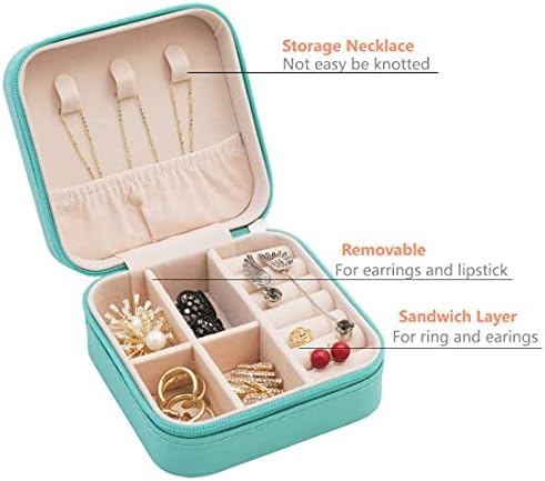 Mini Jewelry Travel Case,Small Travel Jewelry Organizer, Portable Jewelry Box Travel Mini Storage Organizer Portable Display Storage Box for Rings Earrings Necklaces (Blue) - Image 4