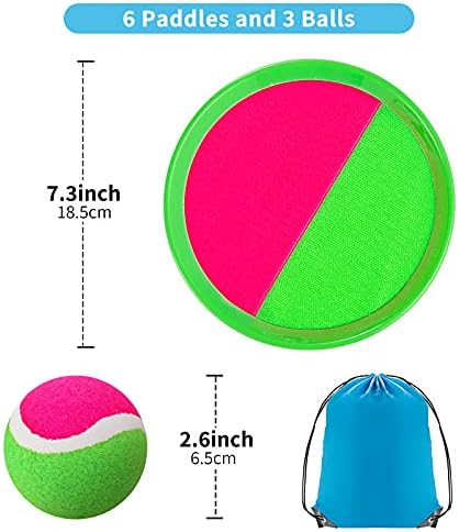 Outside Toys for Kids Ages 4-8 - Toss and Catch Ball Set, Kids Outdoor Games Yard Games for Kids and Adults with 6 Paddles and 3 Balls Toys for 3 4 5 6 7 8 Year Old Boys Girls Birthday - Image 4