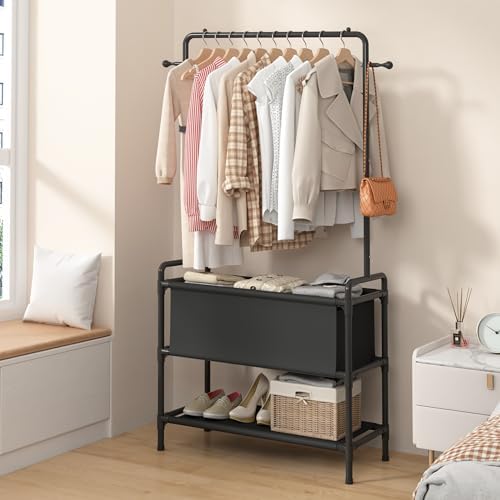 Calmootey Clothing Rack with Storage Bag, 3-in-1 Garment Rack, Non-woven Shelves for Shoes, Clothes Rack for Bedroom, Hallway, Entryway, Black - Image 4