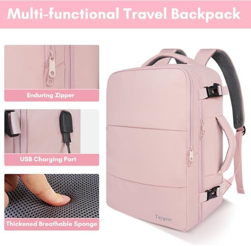 Taygeer Travel Backpack for Women, Carry On Backpack with USB Charging Port & Shoe Pouch, TSA 15.6inch Laptop Backpack Flight Approved, Nurse Bag Casual Daypack for Weekender Business Hiking, Pink - Image 8