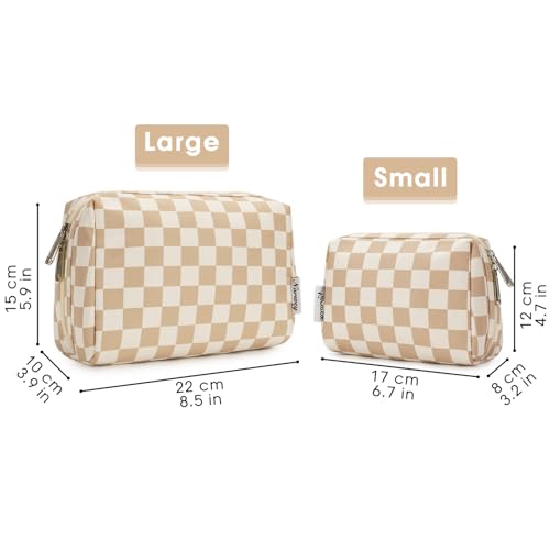 Narwey Large Checkered Makeup Bag Zipper Pouch Travel Cosmetic Bag Organizer for Women (Large, Light Checkerboard) - Image 6