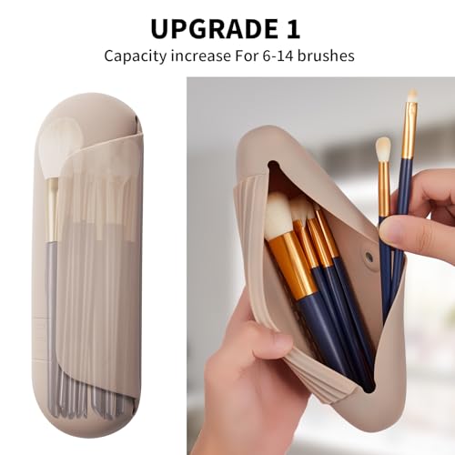 Silicone Makeup Brush Holder Travel Cosmetic Bag：Soft Portable Cosmetic Face Brushes Holder with Upgrade Anti-Fall Out Magnetic Closure, Large Travel Makeup Brush Case - Walnut - Image 2