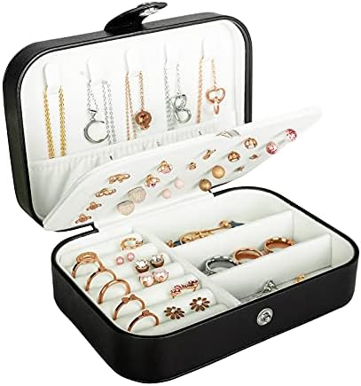 Travel Jewelry Box, PU Leather Small Jewelry Organizer for Women Girls, Portable Mini Travel Case Display Storage Holder Boxes for Stud Earrings, Rings, Necklaces, Bracelets.