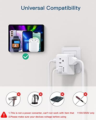 2 Pack European Travel Plug Adapter, International Power Plug Adapter with 3 Outlets 3 USB Charging Ports(1 USB C), Type C Plug Adapter Travel Essentials to Most Europe EU Spain Italy France Germany - Image 5