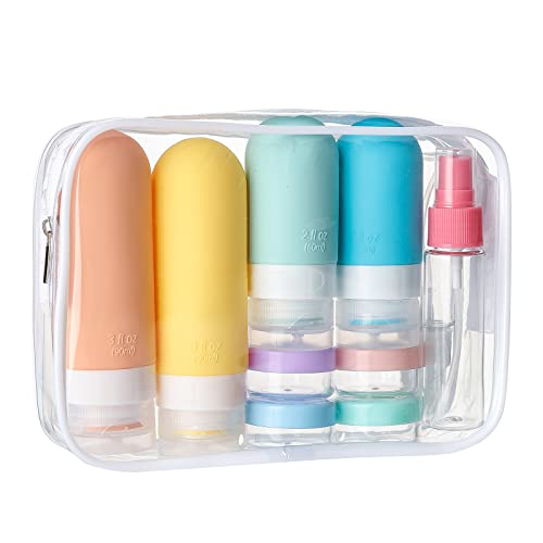 16 Pack Travel Bottles Set - TSA Approved Leak Proof Silicone Squeezable Containers for Toiletries, Conditioner, Shampoo, Lotion & Body Wash Accessories (16 pcs/White Pack)