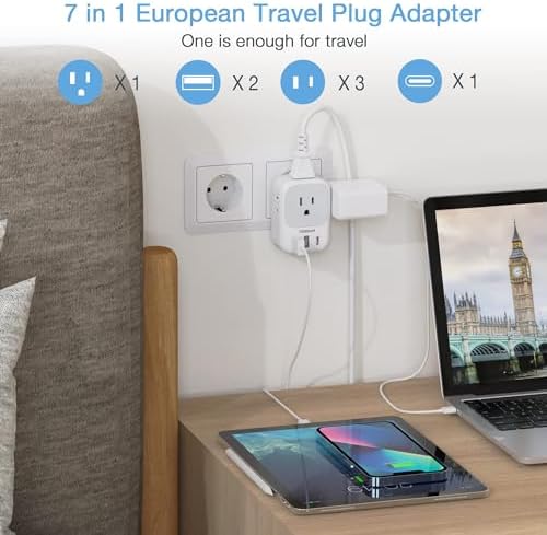 European Travel Plug Adapter USB C, TESSAN International Plug Adapter with 4 AC Outlets and 3 USB Ports, Type C Power Adaptor Charger for US to Most of Europe Iceland Spain Italy France Germany - Image 3