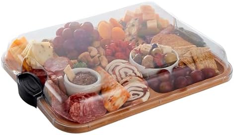 Farberware Build-a-Board Cutting Board with Compartments and Clear Locking Lid for Charcuterie, Snacks, and More-Make it. Take it. Enjoy it, 11x14 Inch, Bamboo