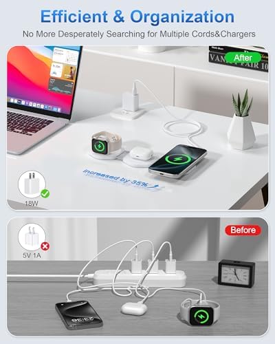 3 in 1 Charging Station for Apple Devices - Foldable Magnetic Wireless Travel Charger Multiple Devices - Travel Charging Pad for MagSafe iPhone 16 15 14 13 12 Pro Max Plus Apple Watch & AirPod - Image 5