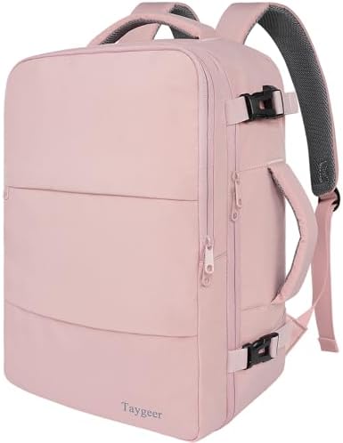 Taygeer Travel Backpack for Women, Carry On Backpack with USB Charging Port & Shoe Pouch, TSA 15.6inch Laptop Backpack Flight Approved, Nurse Bag Casual Daypack for Weekender Business Hiking, Pink