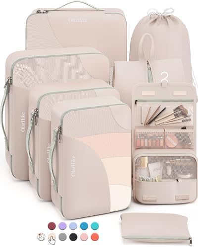 10 Set/8 Set-Packing Cubes for Travel, Sturdy Suitcase Organizer in 4 Size(Extra Large, Large, Medium, Small), OlarHike Luggage Cubes with Toiletry Bag, Travel Essentials, Cruise Ship Gifts for Women