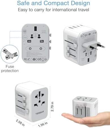 TESSAN Universal Travel Adapter, International Power Adapter 5.6A 3 USB C 2 USB A Ports, Plug Adaptor Travel Worldwide, Travel Charger Outlet Converter for Europe UK EU AUS (Type C/G/A/I) - Image 5