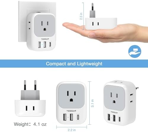 European Travel Plug Adapter USB C, TESSAN International Plug Adapter with 4 AC Outlets and 3 USB Ports, Type C Power Adaptor Charger for US to Most of Europe Iceland Spain Italy France Germany - Image 6