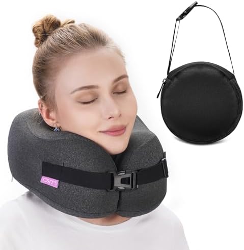 Travel Pillow Vac Compressed Memory Foam Neck Pillow Airplane,Comfortable,Neck Support,Machine Washable,Airplanes Travel Essentials Accessories for Office,Flight,Cars Breaks Sleeping(Black)