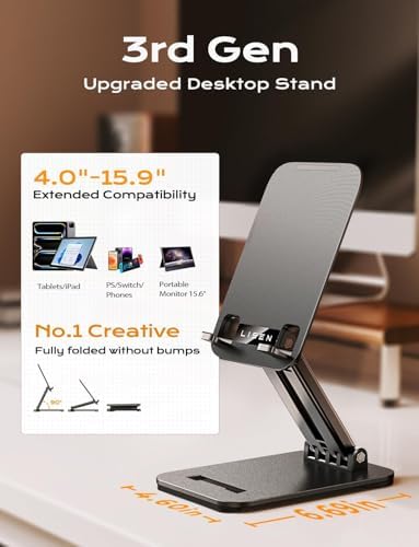 LISEN Tablet Stand for iPad Stand Holder Desk, Foldable iPad Pro Holder Portable Monitor Stand Travel Accessories, Home Office Desk Accessories for Men Gifts 2024 iPad Tab Kindle iPhone 4-15.9" Black - Image 2