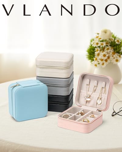 Vlando Travel Jewelry Box, Small Jewelry Travel Organizer Case Travel Essentials Christmas Gift for Women Girl - Pink - Image 9