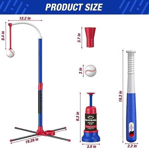 3-in-1 Baseball Set for Kids 3-5 - Tee Ball Stand, Hanging Tee, Ball Launcher and 6 Softballs - Adjustable Height, Indoor/Outdoor Sport Gifts for Boys, Blue - Image 9