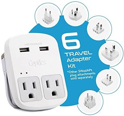 Ceptics Universal Travel Adapter Kit - 2 USB, USB-C Cord+2 US Outlets QC 3.0, Surge Protection, Plugs for Europe, UK, China, Australia, Japan - Perfect for Laptop, Cell Phones, Cameras,Safe ETL Tested - Image 2