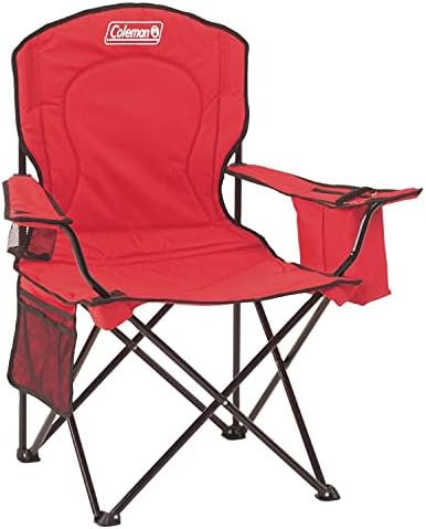 Coleman Portable Camping Chair with 4-Can Cooler, Fully Cushioned Seat and Back with Side Pocket and Cup Holder, Carry Bag Included, Collapsible Chair for Camping, Tailgates, Beach, and Sports