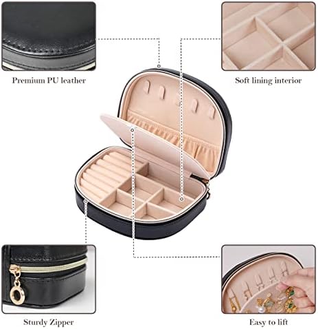 ProCase Travel Size Jewelry Box, Small Portable Seashell-Shaped Jewelry Case, 2 Layer Mini Jewelry Organizer in PU Leather for Women -Black - Image 8