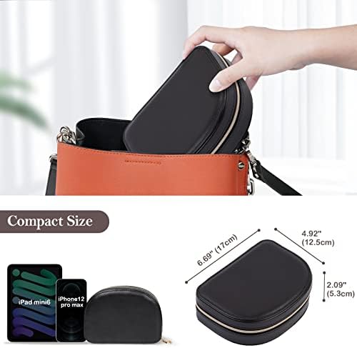 ProCase Travel Size Jewelry Box, Small Portable Seashell-Shaped Jewelry Case, 2 Layer Mini Jewelry Organizer in PU Leather for Women -Black - Image 7