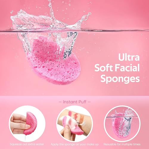 50-Count Compressed Facial Sponges for Daily Facial Cleansing and Exfoliating, 100％ Natural Cosmetic Spa Sponges for Makeup Remover, Reusable, Pink - Image 2