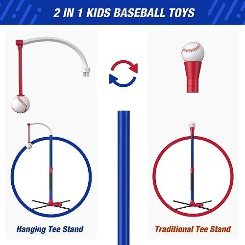 3-in-1 Baseball Set for Kids 3-5 - Tee Ball Stand, Hanging Tee, Ball Launcher and 6 Softballs - Adjustable Height, Indoor/Outdoor Sport Gifts for Boys, Blue - Image 7