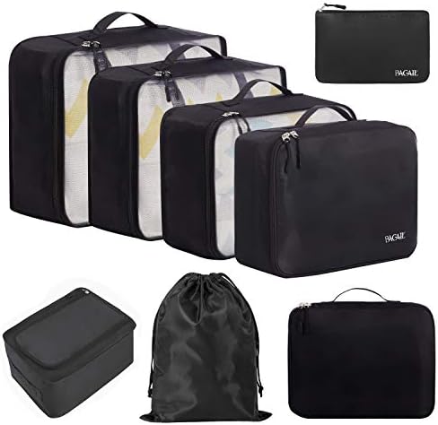 BAGAIL 8 Set Packing Cubes Luggage Packing Organizers for Travel Accessories (Jet Black)