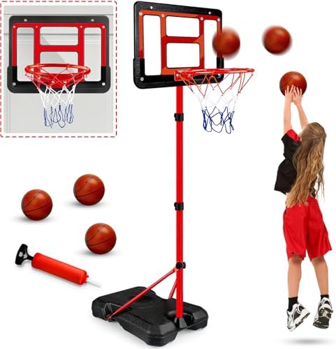 Kids Basketball Hoop with Stand, Adjustable Basketball Set, Toddler Basketball Toys for Boys Age 3 4 5 6 7 8, Indoor Outdoor Backyard Sport Game Gifts