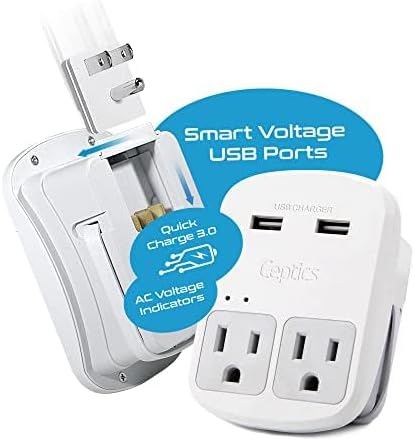 Ceptics Universal Travel Adapter Kit - 2 USB, USB-C Cord+2 US Outlets QC 3.0, Surge Protection, Plugs for Europe, UK, China, Australia, Japan - Perfect for Laptop, Cell Phones, Cameras,Safe ETL Tested - Image 3