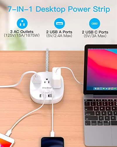 Flat Plug Power Strip, 5ft Ultra Flat Extension Cord - 3 Outlets 4 USB Ports (2 USB C) 22.5W/4.5A Desktop Charging Station, No Surge Protection for Cruise Ship, Dorm Room Travel Essentials - Image 4