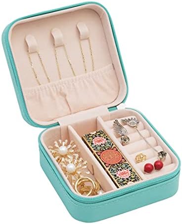 Mini Jewelry Travel Case,Small Travel Jewelry Organizer, Portable Jewelry Box Travel Mini Storage Organizer Portable Display Storage Box for Rings Earrings Necklaces (Blue) - Image 5