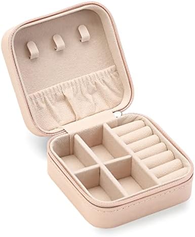 Travel Jewelry Case, Mini Portable Jewelry Travel Boxes, Small Jewelry Organizer for Rings, Earrings, Pendants, Watches, Necklaces, Lipsticks Organizer Storage Holder Case (Pink)