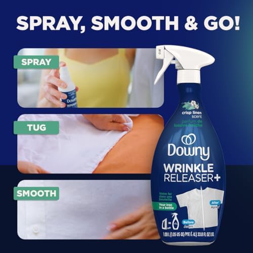 Downy Wrinkle Release Spray, Travel Size Spray, All In One Formula, Removes Wrinkles, Static and Odor Eliminator, Crisp Linen Scent, 3 Fl Oz, Pack of 3 - Image 3