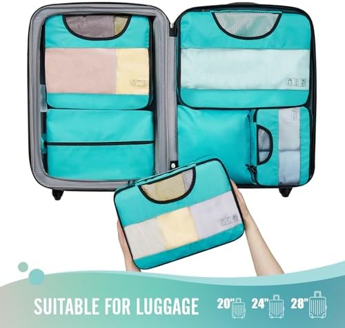 Veken 6 Set Packing Cubes for Suitcases, Travel Essentials for Carry on Luggage, Suitcase Organizer Bags Set for Travel Accessories in 4 Sizes(Extra Large, Large, Medium, Small)，Cyan - Image 6