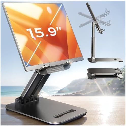 LISEN Tablet Stand for iPad Stand Holder Desk, Foldable iPad Pro Holder Portable Monitor Stand Travel Accessories, Home Office Desk Accessories for Men Gifts 2024 iPad Tab Kindle iPhone 4-15.9" Black - Image 7