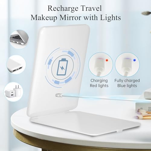 FUNTOUCH Rechargeable Travel Makeup Mirror with 72 Led Lights, Portable Lighted Beauty Mirror, 3 Color Lighting, Dimmable Touch Screen, Tabletop LED Folding Cosmetic Vanity Mirror - Image 2