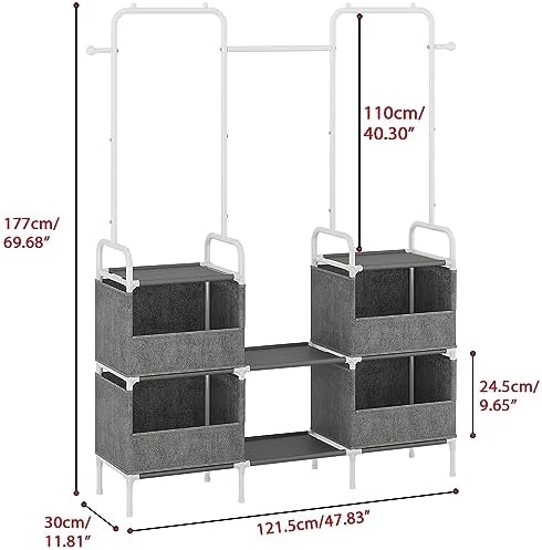 Laiensia Clothes Rack,3 Rods Portable Clothing Hanging Garment Rack,Coat and Shoe Rack with 4 Storage Shelves and 4 Storage Pockets,for Bedroom,Entryway,Living Room,Grey&White - Image 5