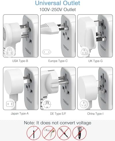 TESSAN Universal Travel Adapter, International Power Adapter 5.6A 3 USB C 2 USB A Ports, Plug Adaptor Travel Worldwide, Travel Charger Outlet Converter for Europe UK EU AUS (Type C/G/A/I) - Image 4