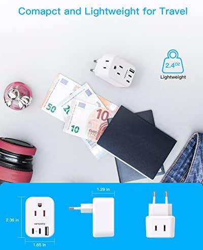 European Travel Plug Adapter for International, Italy Spain Power Adapter, 2 Outlets 2 USB C Ports, Type C Adapter Travel Cruise Essentials for Amercian US to Most Europe France Germany EU, 2 Pack - Image 4