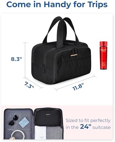 BAGSMART Travel Toiletry Bag, Lightweight Large Wide-open Travel Bag for Women, Puffy Cosmetic Makeup Bag Organizer with Handle for Accessories,Essentials, Toiletries, Black - Image 6