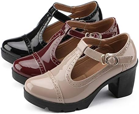 DADAWEN Women's Classic T-Strap Platform Mid-Heel Square Toe Oxfords Dress Shoes - Image 5