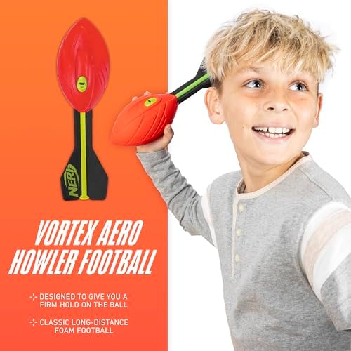 NERF Vortex Aero Howler Foam Football - NERF Soft Vortex Football for Long-Distance Throws - Perfect for Pool + Beach Football - Kids Aero Howler Whistle Vortex Foam Ball - Red - Image 2