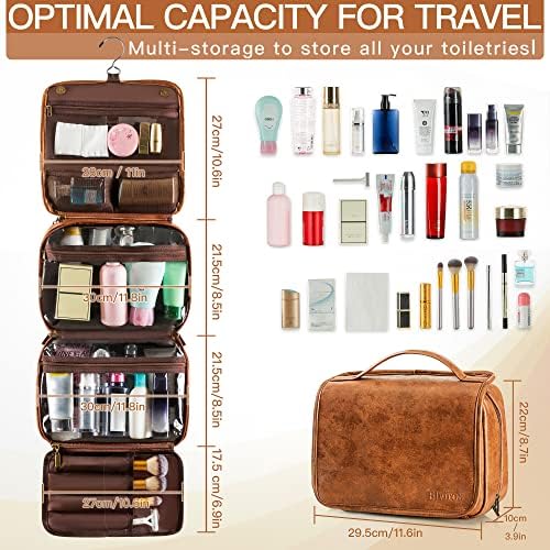 Elviros Toiletry Bag Hanging Travel Organizer for Men and Women, 3 in 1 Multifunctional Large Makeup Cosmetic Case for Toiletries Accessories, Water-resistant PU Leather Bathroom Dopp Kit Shaving Bag - Image 6